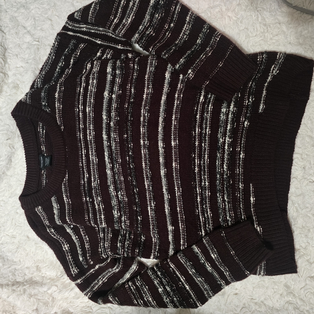 Calvin Klein Oversized Striped Maroon Sweater